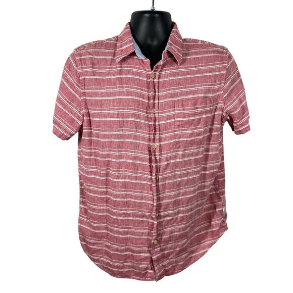 Ben Sherman Pink Striped Casual Button-Down Shirt Linen Blend Size Large - Picture 2 of 12